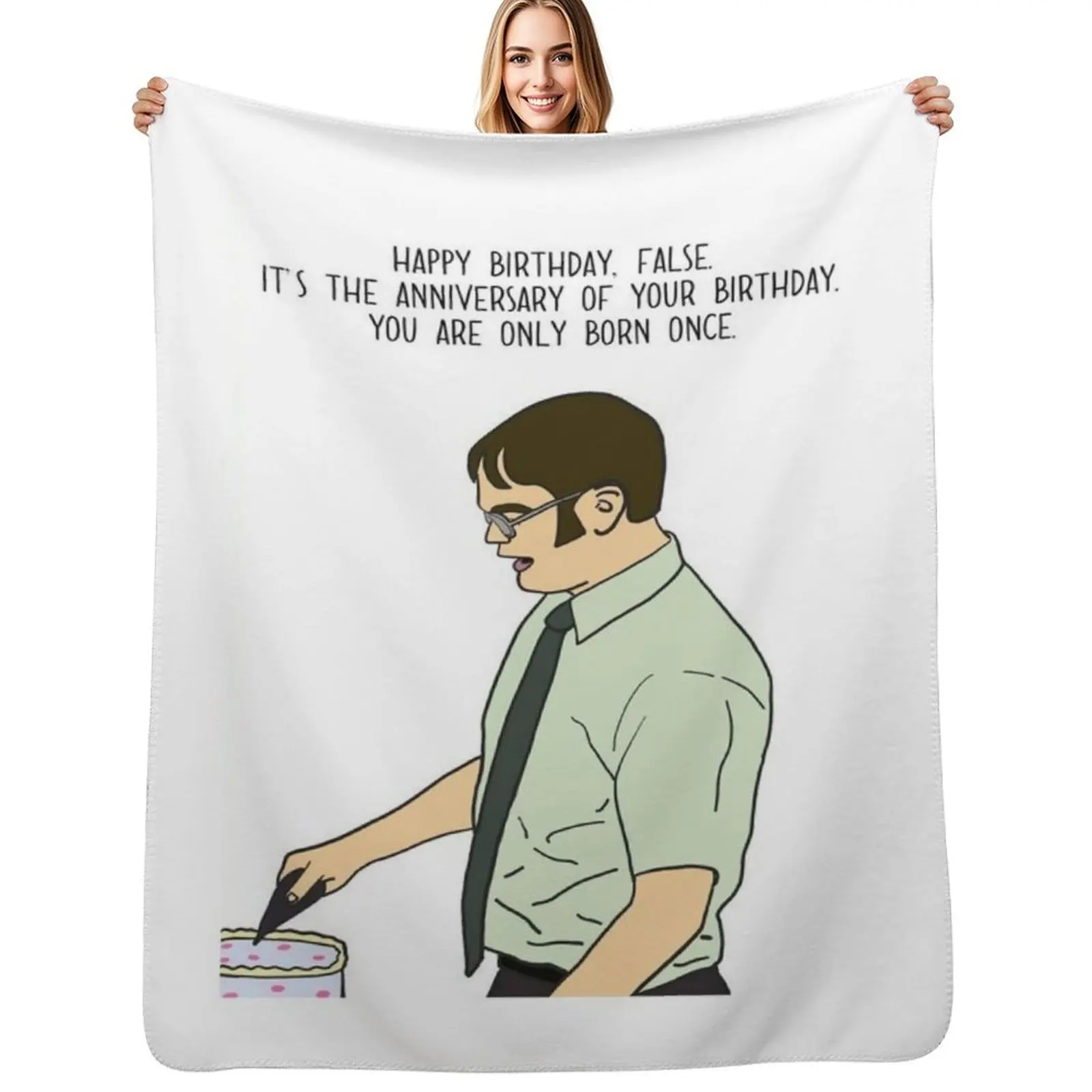 

Happy Birthday From Dwight Throw Blanket Machine Washable Soft Warm Blanket
