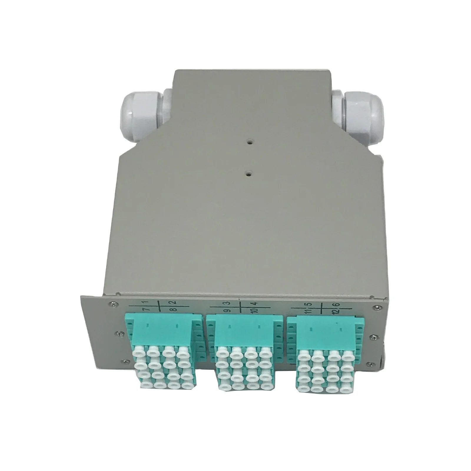 

Din Rail Fiber Patch Panel 12pcs Quad LC Adapters