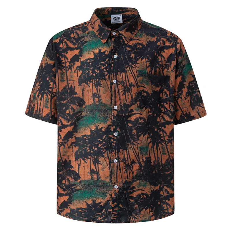 

Мужская гавайская рубашка, летняя пляжная рубашка Aloha с принтом пальмы, с коротким рукавом и пуговицами, повседневная праздничная тропическая винтажная верхняя одежда