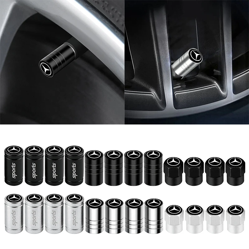 4Pc Car Wheel Tire Valve Caps Air Stem Tyre Plug Accessories For Mercedes-Benz W203 W204 W205 W212 W213 W166 W176 W167 W177 W223