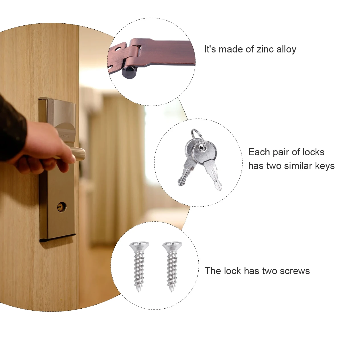 

Zinc Alloy Hasp Lock 3 Inch Golden for Door Cupboard Latch Keyed Locking Suitable Wooden Doors Boxes Drawers Hardware