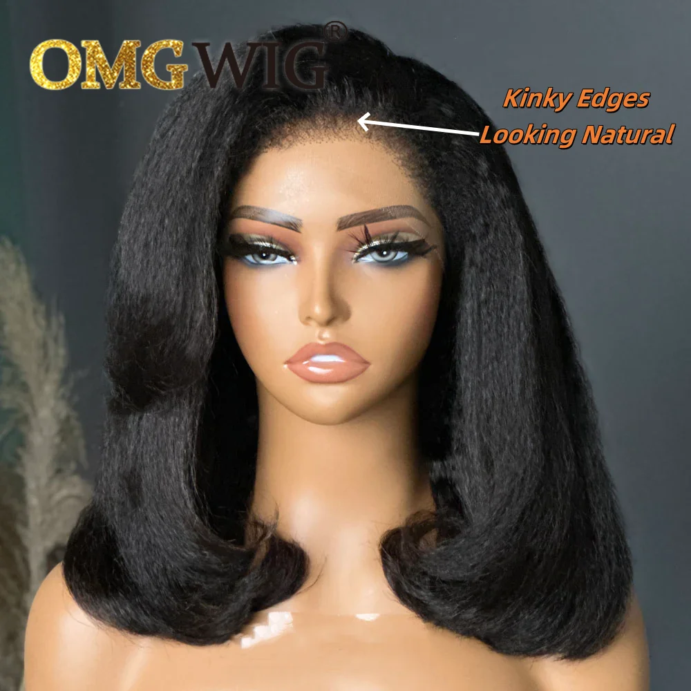 360 Kinky Straight Glueless Wigs Human Hair Wigs For Black Women 5X7 Yaki Lace Frontal Wear And Go Wigs With 4C Kinky Edges