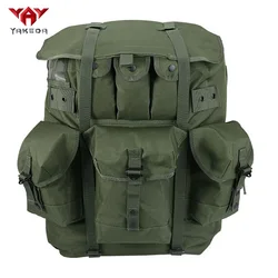 Hot selling iron frame olive green backpack for mountaineering, large capacity camping supplies backpack