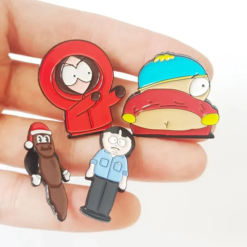 4 piezas/juego, pin esmaltado de South Cartoon Park, broche de solapa de ropa de mochila de anime de dibujos animados, accesorios de joyería, regalos de cumpleaños