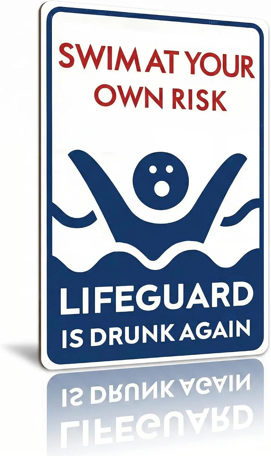 Funny Pool Sign Swim At Your Own Risk Vintage Tin Sign   | Vintage Tin Pool Sign for Outdoor Pool Beach Deck Backyard Bar Cabana