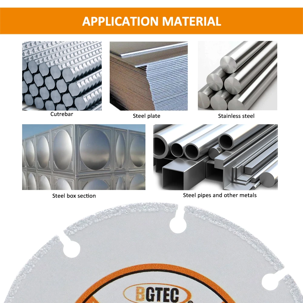BGTEC 4/4.5/5 Inch Cutting Metal Disc Cut Rebar Steel Pipe Iron Fixture Bore22.23mm Vacuum Brazed Saw Blade Dia105/115/125mm