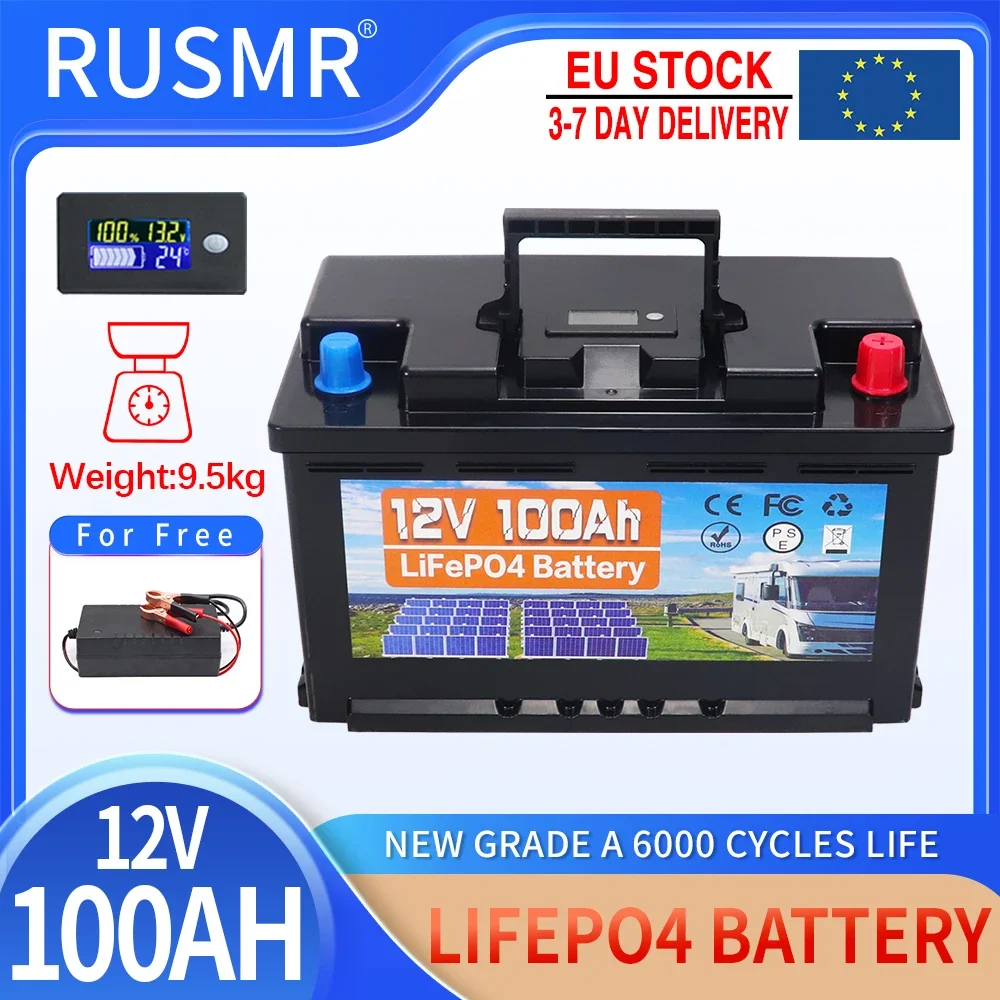 12V 100AH 60Ah 50Ah LiFePo4 Battery Built-in BMS Lithium Iron Phosphate Cell 6000 Cycles For RV