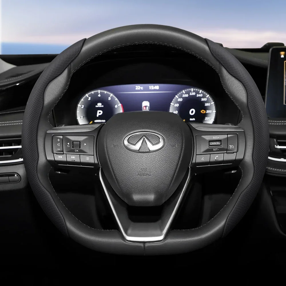 Suitable for Infiniti Breathable Hole Leather Steering Wheel Cover Segmented Quick Release Design Non-Slip and Durable