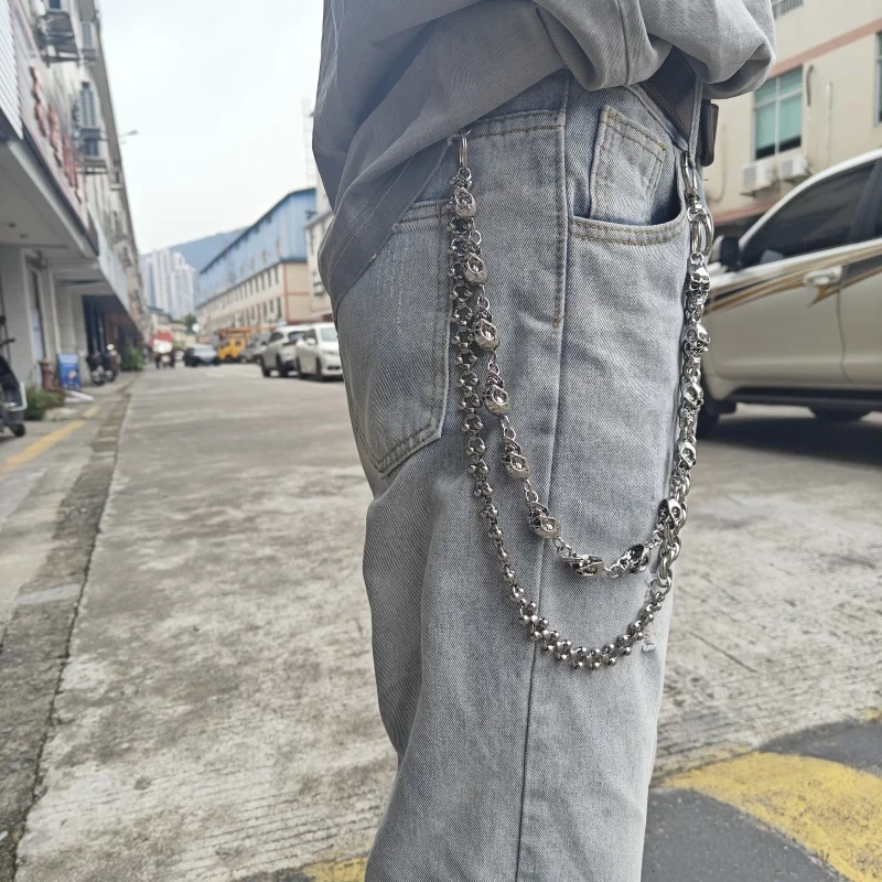 Original DIY Skull Pants Chain Stainless Steel Round Beads Combination Locomotive Chain Punk Men And Women Luxury Accessories