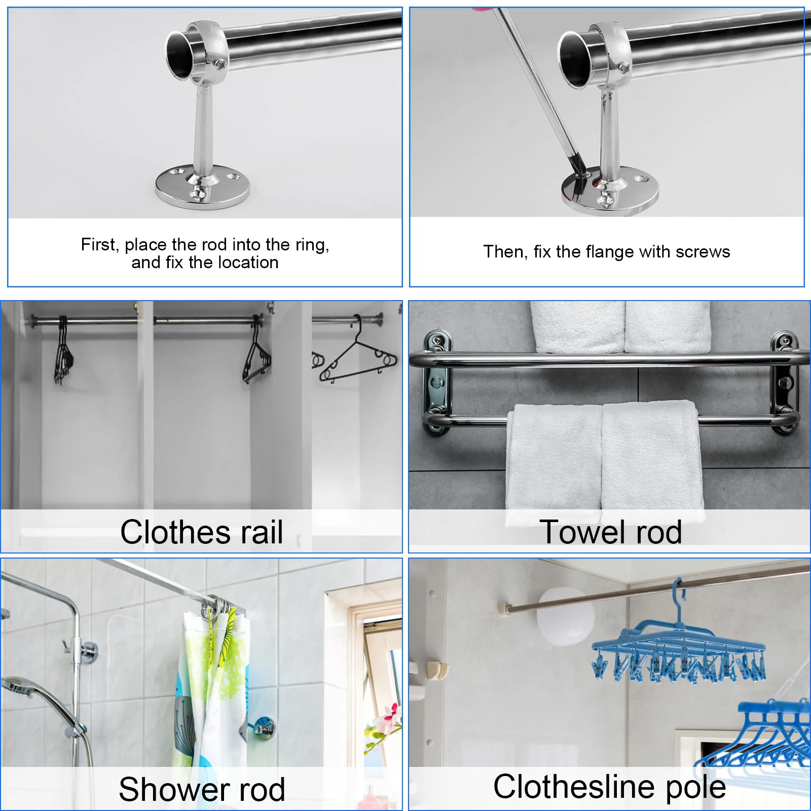 

8 Stainless Steel Brackets Heavy Duty Quiet Wear Resistant Curtain Rod Support Hooks Silver Great Capacity Decor Accessories
