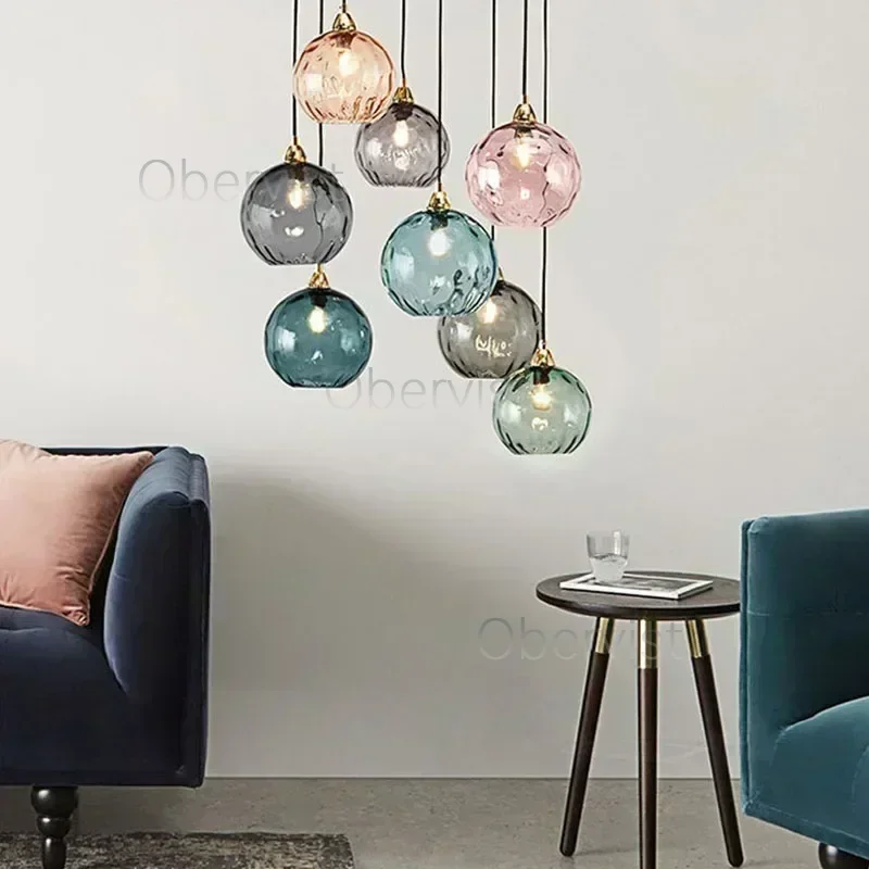 Colorful Modern Glass Chandelier Led Pendant Light For Living Room Classical Glass Hanging Lamp Fixture Nordic ChandelierLustre