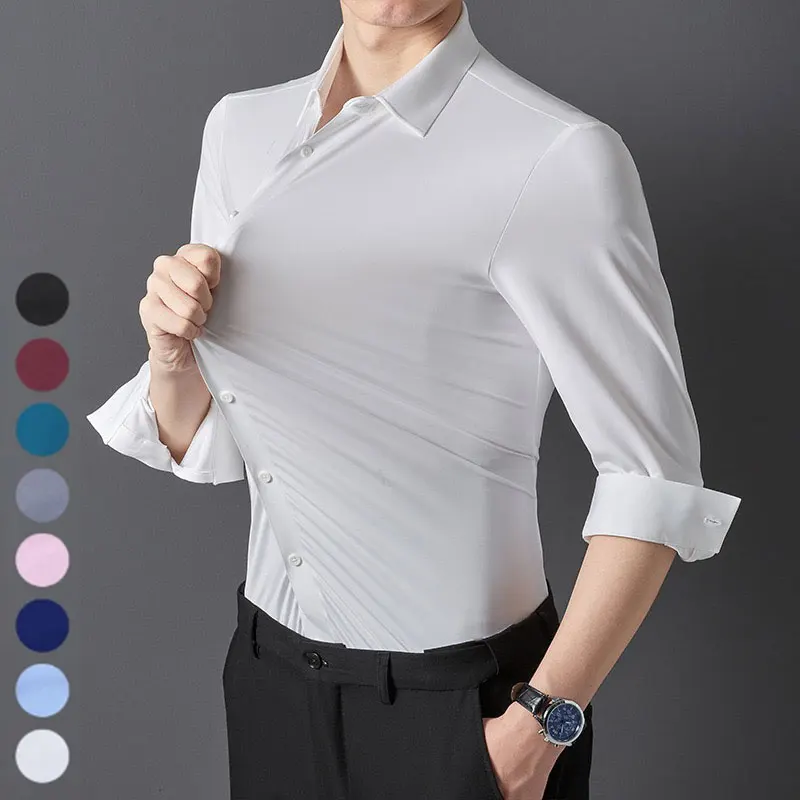 Men\'s short-sleeved shirt high stretch non-trace non-ironing business casual high-quality slim-fit comfort spring and summer