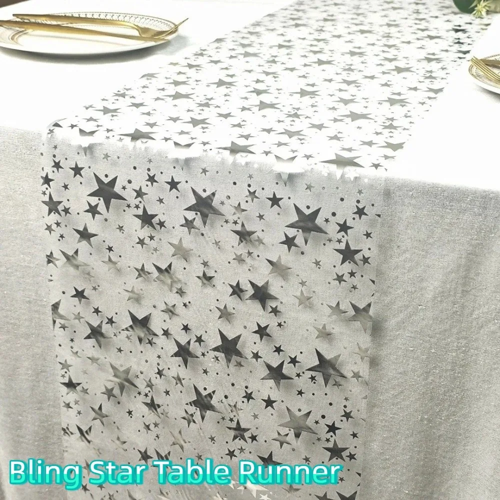 

Sheer Mesh Bling Star Table Runner Star Pattern Shimmery Mesh Table Runner Romantic Washable Birthday Table Flag