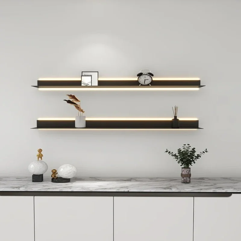 ‌LED Illuminated Metal Shelf Wall Mounted Floating Display Rack with Lights Industrial Style Hanging StorageforHome Office Decor