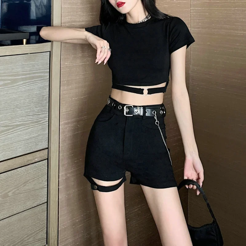 Kpop Hip Hop Kostium Gothic Clothes Women Jazz Pole Dance Black Crop Top Shorts Korean Girl Group Rave Festival Outfit 2023