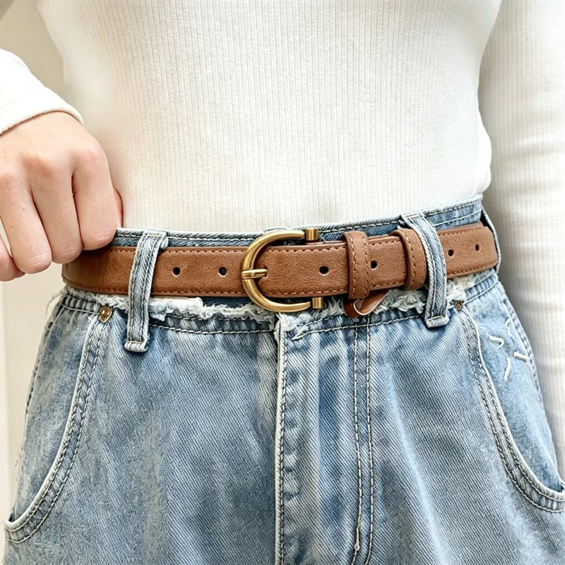 ギフトボックス包装装飾スエードウエストバンドヴィンテージマットローズゴールド馬蹄バックル女性用スーツパンツに適したベルト