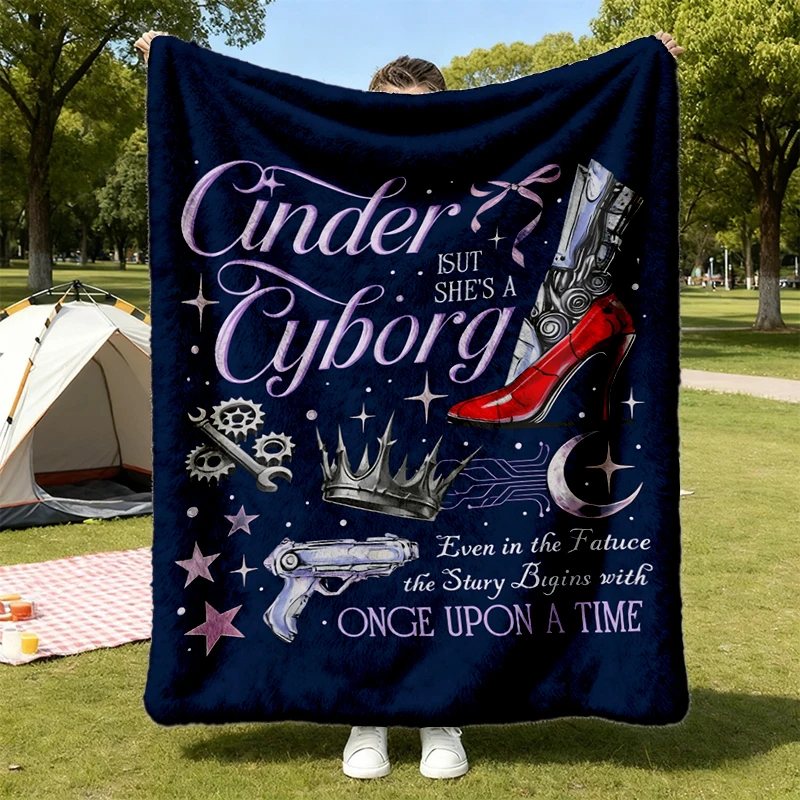 The Lunar Chronicles Flannel Blanket, Cinder But She's A Cyborg Flannel Throw, Cinder Scarlet Romantasy Gift for Bookish