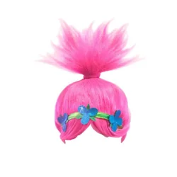 1pcs Trolls Dress Cosplay Wig+headband Poppy Wigs Dress Kawaii Trolls Girls Party Cosplay Dress Up Accessories Kids Xmas Gift