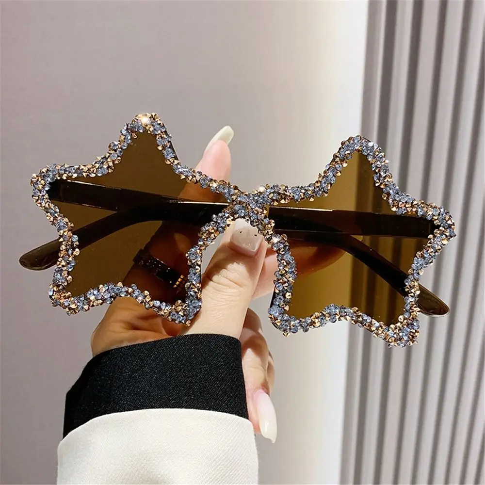 UV400 Protection Star Shaped Sunglasses Retro Colorful Pentagon Rhinestone Pentagon Sun Glasses Shades Unisex