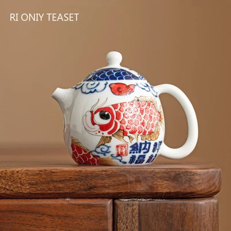 140ml Chinese Handmade Ceramic Teapot Dragon Egg Tea Pot Beauty Tea Infuser Hand-painted Fish Kettle Porcelain Tea Set Teaware