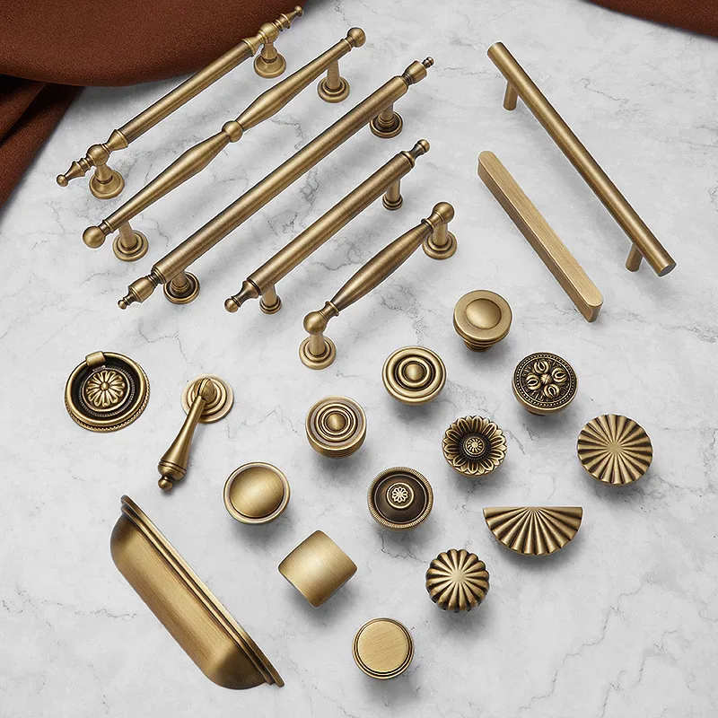 Nordic Vintage Brass Handles for Furniture Bronze Handles for Cabinets and Drawers Wardrobe Nightstand Dresser Drawer Handles
