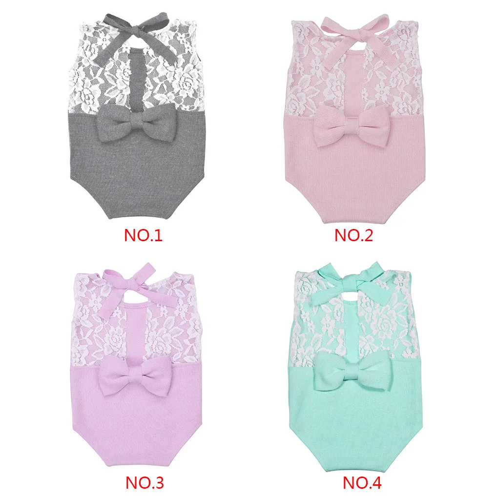 Newborn Baby Bowknot Sleeveless Dainty Romper Infant Lace Jumpsuit Photo Clothing Props Photography