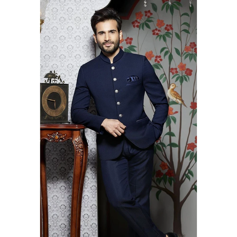 

Elegant Navy Blue Suits for Men Single Breasted 2 Pieces Jacket Pants Male Clothing Formal Banquet Business Costume Homme