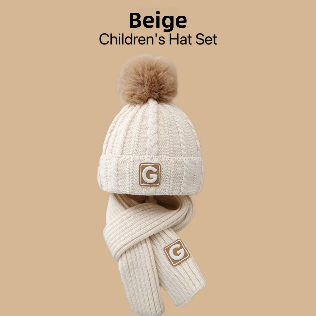 2PCS Autumn Winter Warm Children's Hats and Scarf Set Cute Letter G Kniited Hats Comfortable and Warm Scarves for Boys and Girls