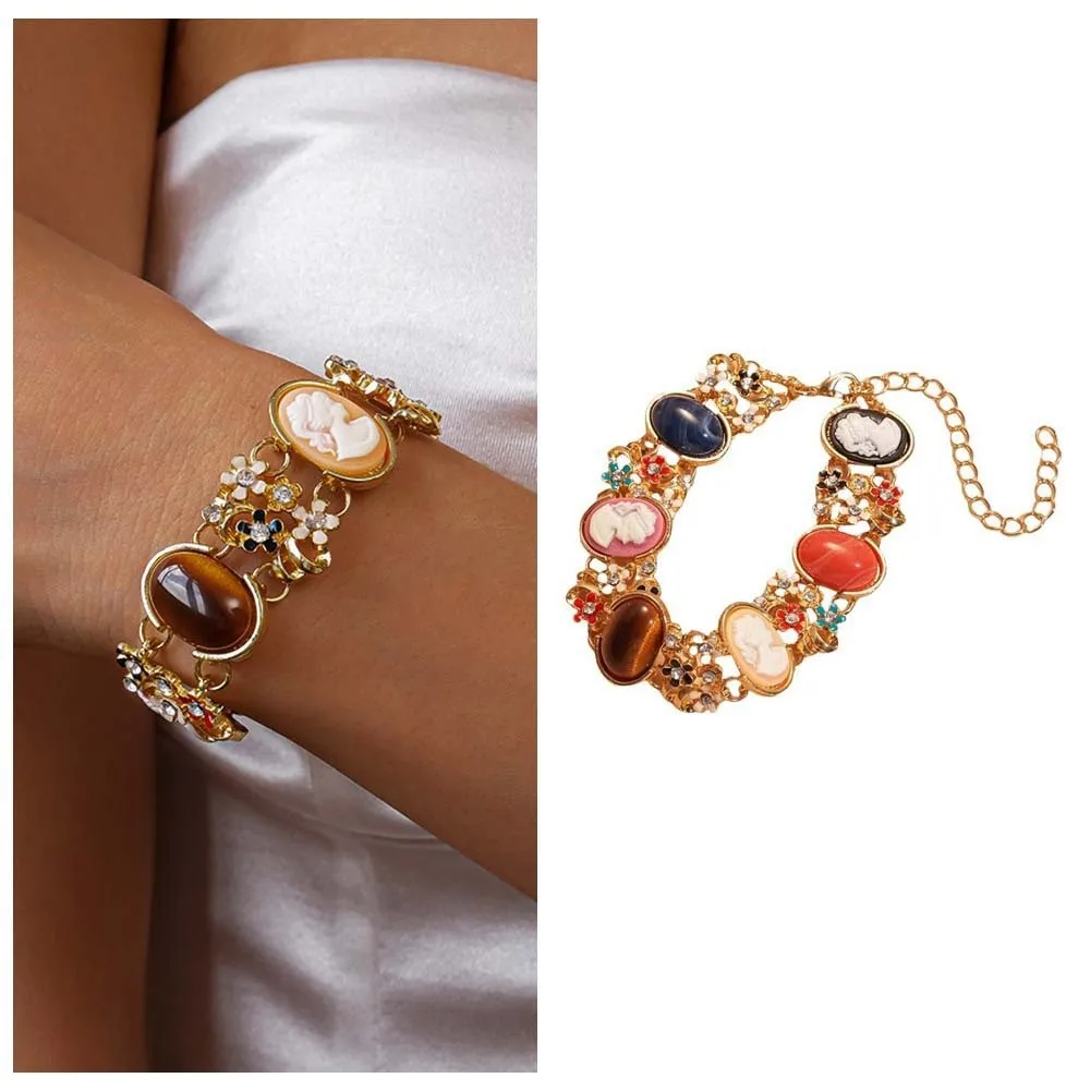 الحرف اليدوية الراتنج الباروك سوار زهرة مجوهرات اكسسوارات الرجعية المينا الإسورة العرقية خمر المرأة سوار اليد النساء فتاة #3