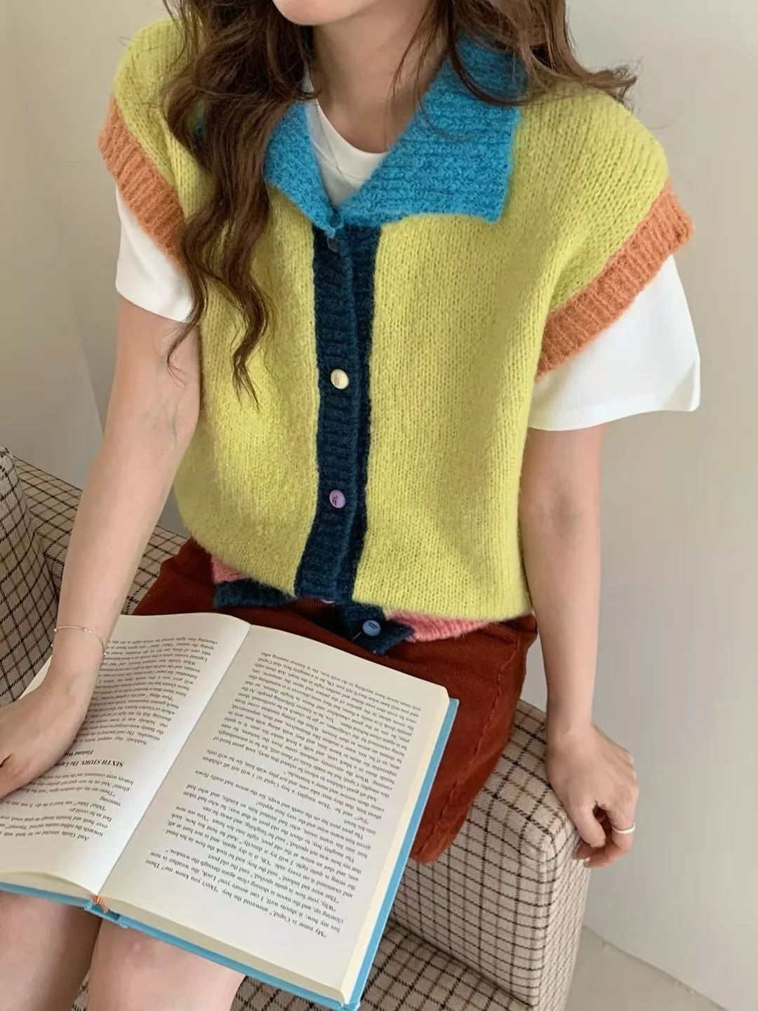 

Korean Sle Dopane Collar Open Cardigan Knitted Vest Layering Sweet Knitted Tank Top Soft Casual Sle