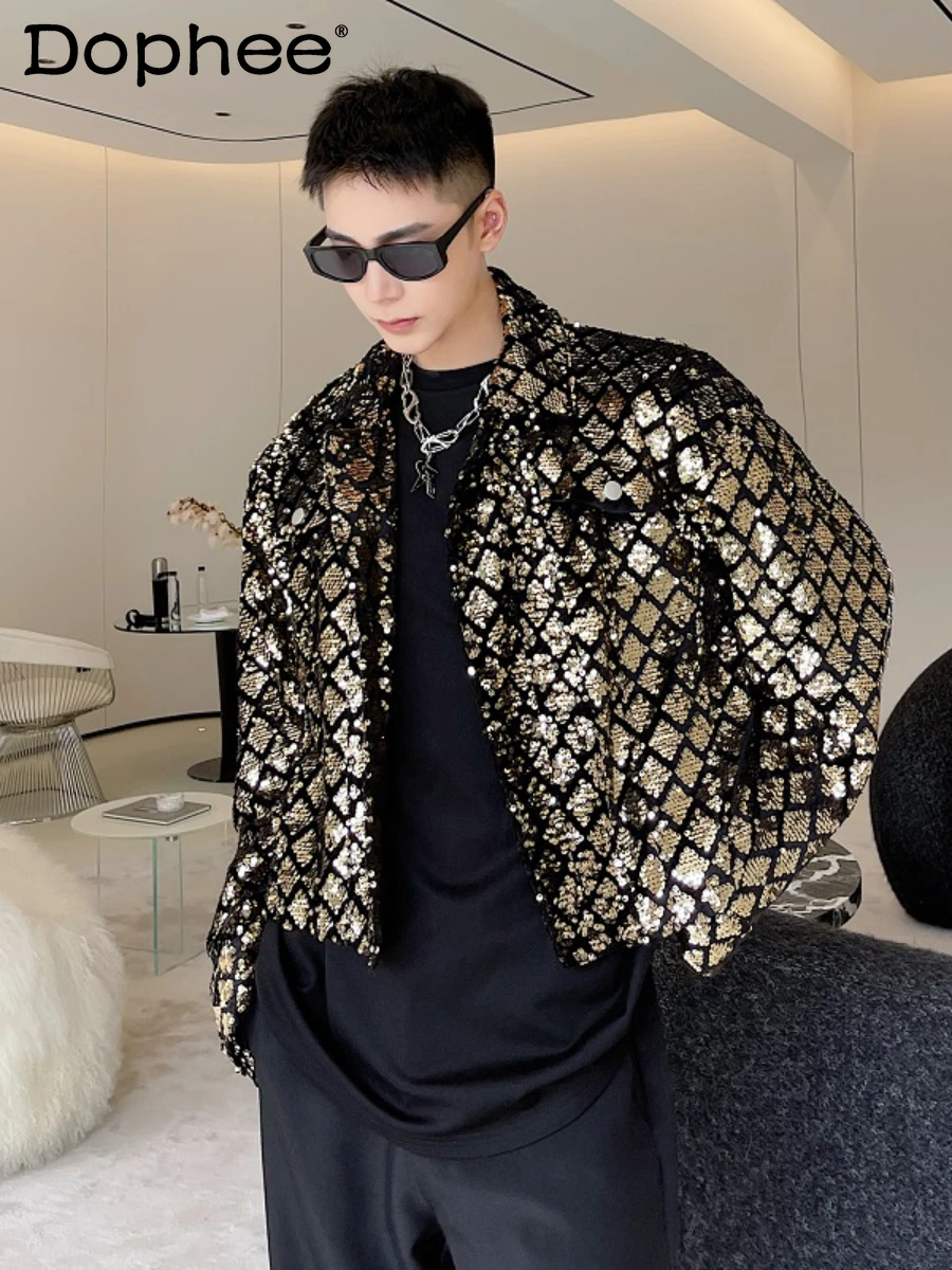 

Sequined Suit Men's Youth Fashionable Fried Street Jackets Long-Sleeved Single-Breasted Loose Comfortable Men's Clothing