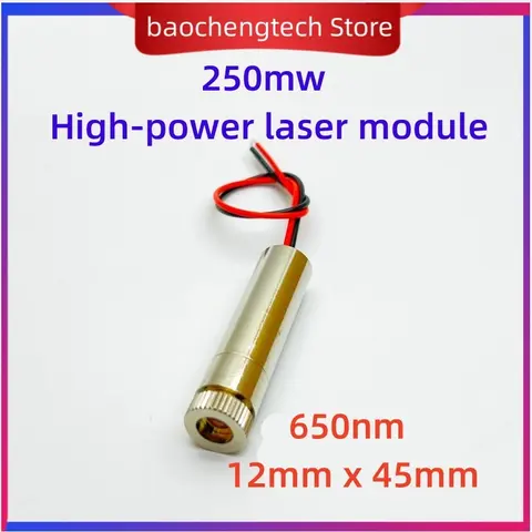 250mw 고출력 레이저 모듈 650nm 조정 가능한 초점 거리 12mm 빨간색 레이저 DIY 조각 XH2.54 터미널 커넥터