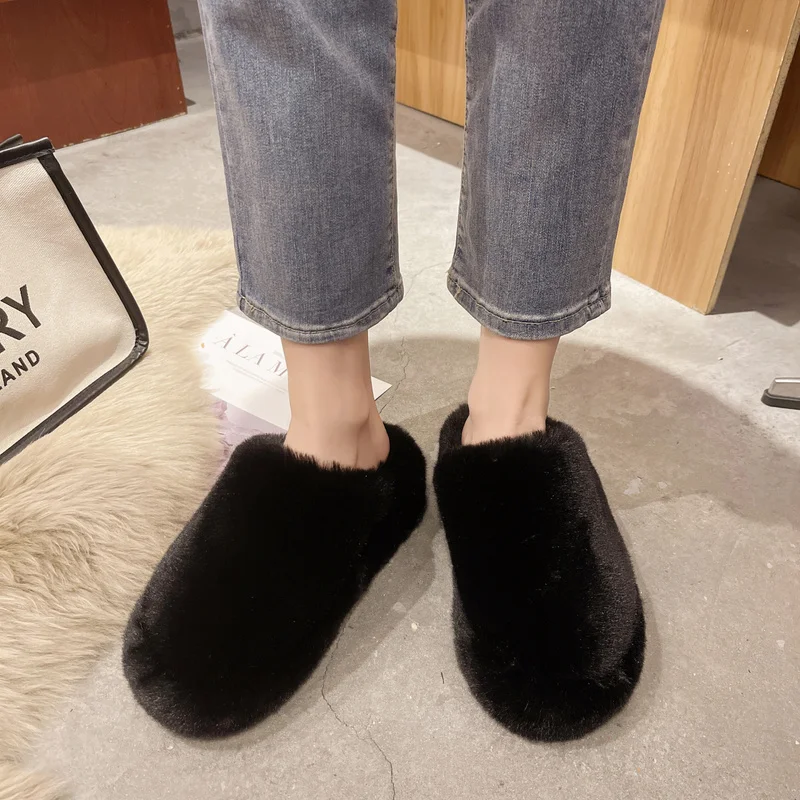 Baotou Woolen Cotton Slippers Women Wear Net Red 2022 Autumn and Winter New Thick-soled Comfortable Women's Solid Color Shoes