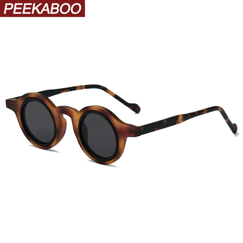 Peekaboo TR90 small round sunglasses retro women acetate unisex polarized sun glasses for men uv400 outdoor leopard black