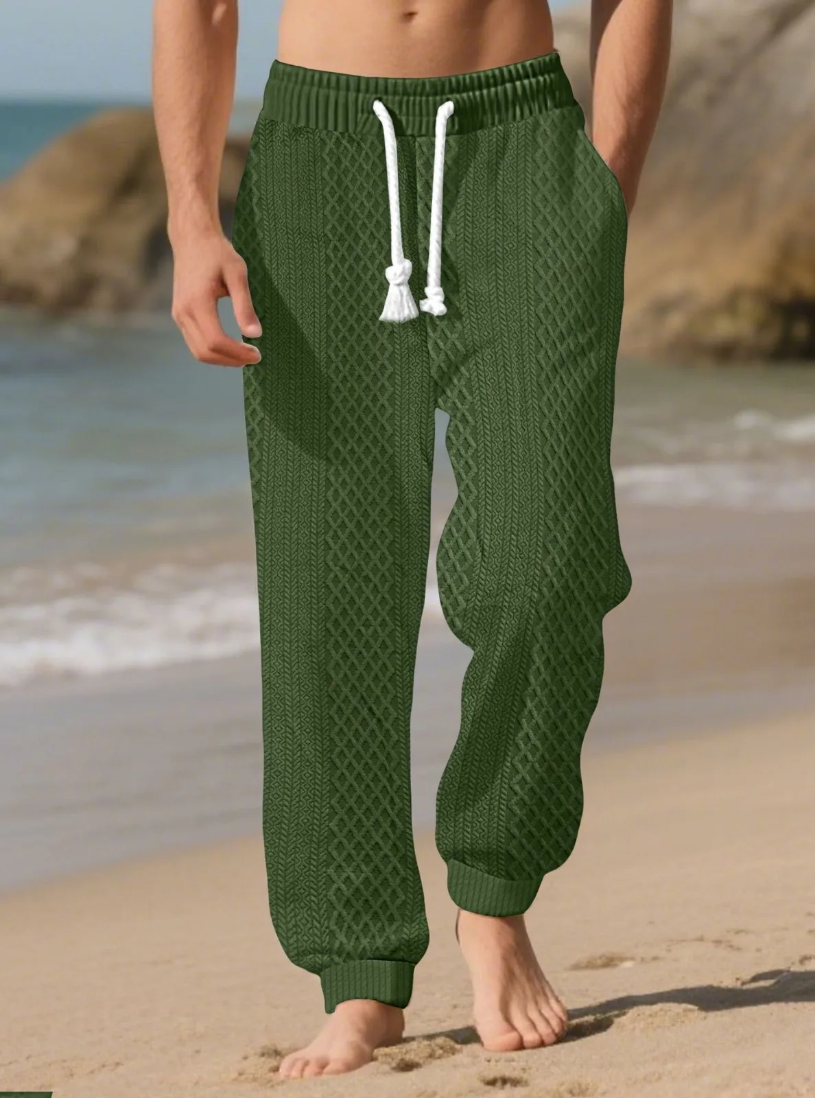 

Мужские однотонные жаккардовые брюки, повседневные свободные спортивные штаны, осенне-зимние теплые вязаные брюки, мужские модные длинные брюки