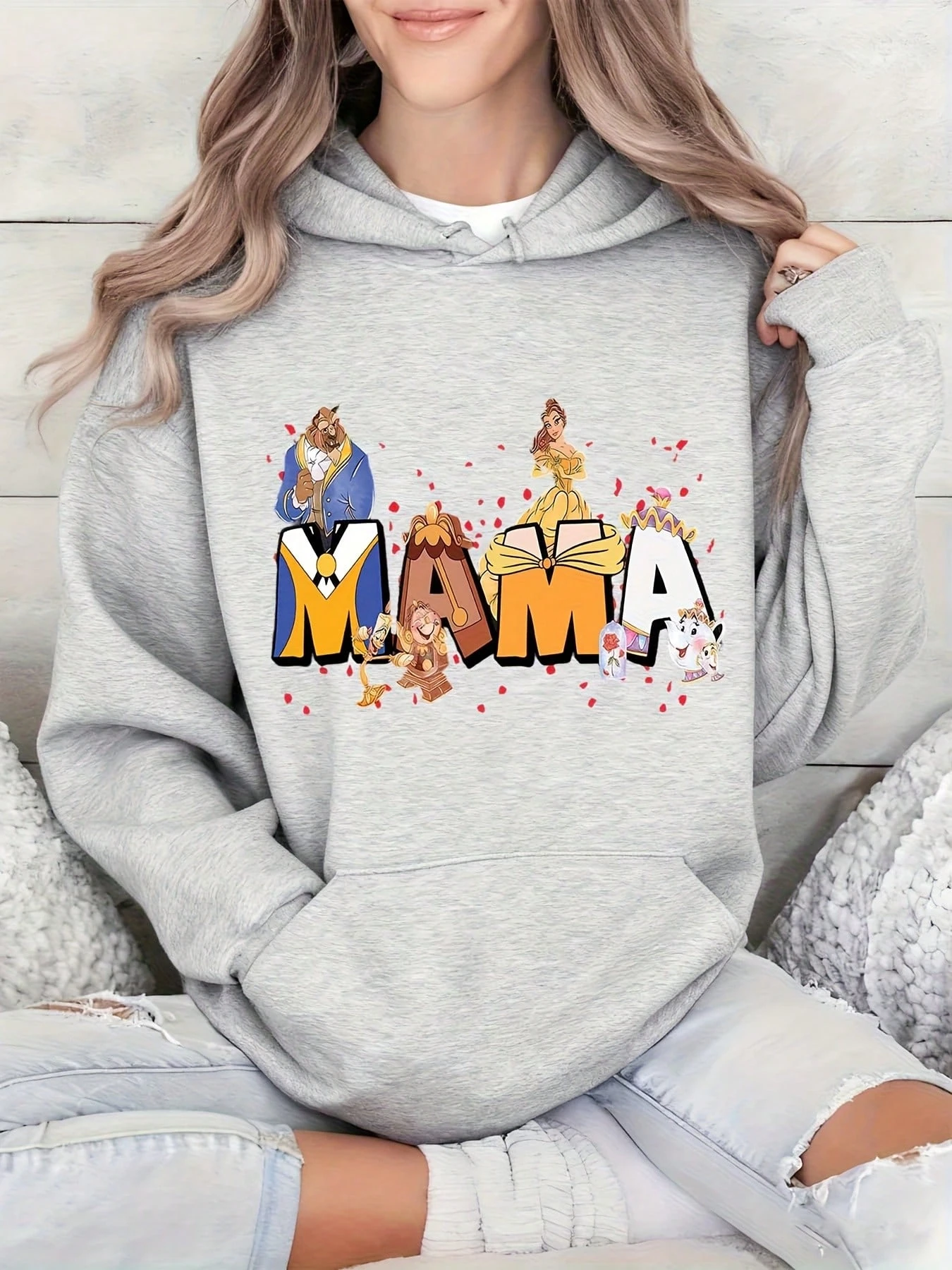 

Женская толстовка с капюшоном Disney Beauty and The Beast Mama, осенне-зимняя флисовая толстовка унисекс с капюшоном, повседневная уличная толстовка для любого случая