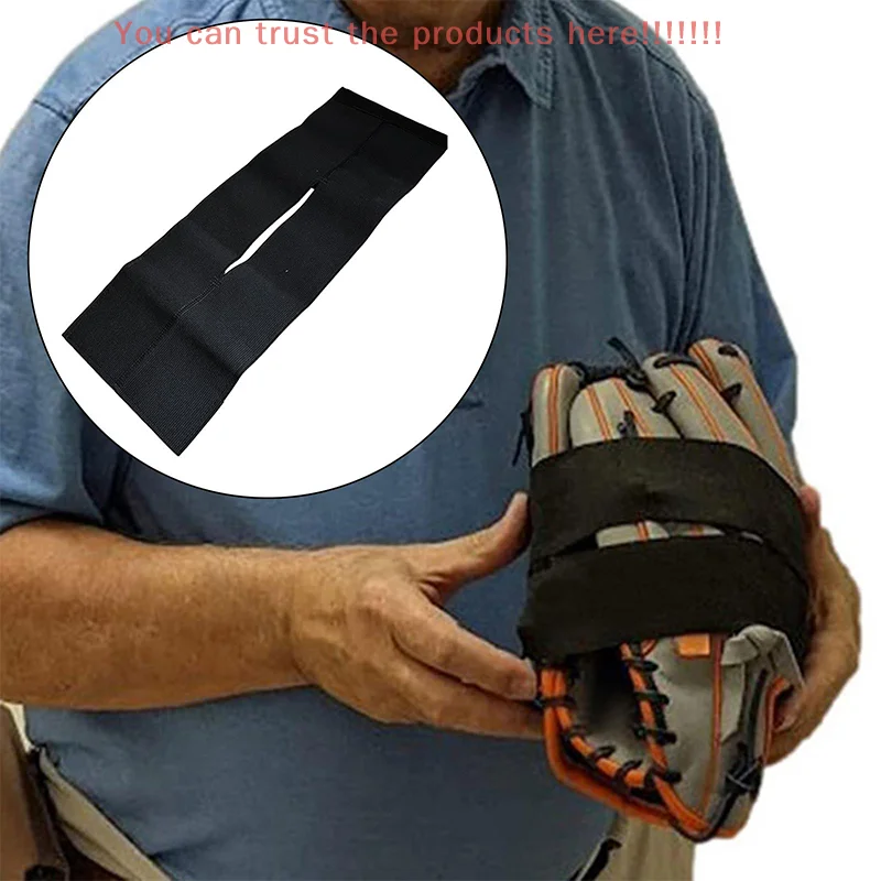 Black baseball gloves with zip ties, elastic elastic straps, perforated gloves, wrapped around a baseball ball