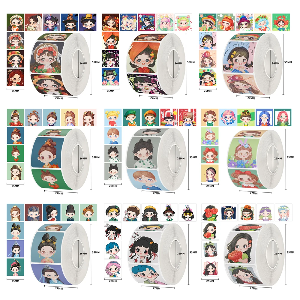 Cartoon Girl Stickers 500pcs/roll Children Reward DIY for Guitar Phone Laptop Water Cup Toy Gift