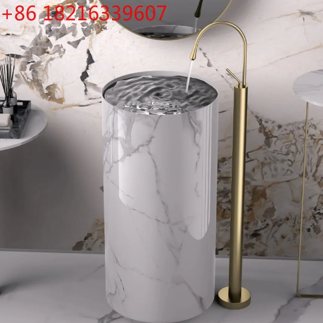 YAO Floor Standing White Bathroom Faucet Black Sink Faucet Tall Basin  Brushed Gold Bathub Faucet Cold &Hot Gold Water Fau