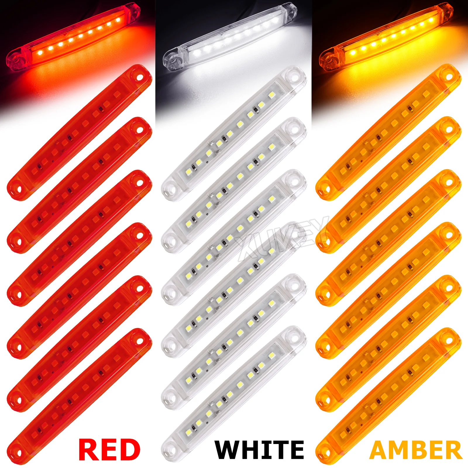 6Pcs ไฟ LED รถบรรทุกด้านข้าง Marker ไฟ12V Amber สีขาวสีแดงตัวบ่งชี้รถบรรทุก UTE ไฟเลี้ยวด้านข้างตำแหน่งโคมไฟ Clearance