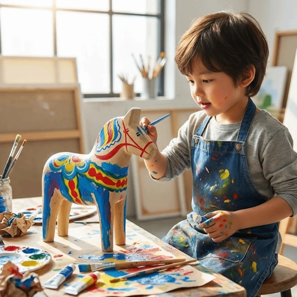 Handmade Wooden Horse Farmhouse Style DIY Drawing Unpainted Horse Statue Vintage Carved Design Painting Horse Figure