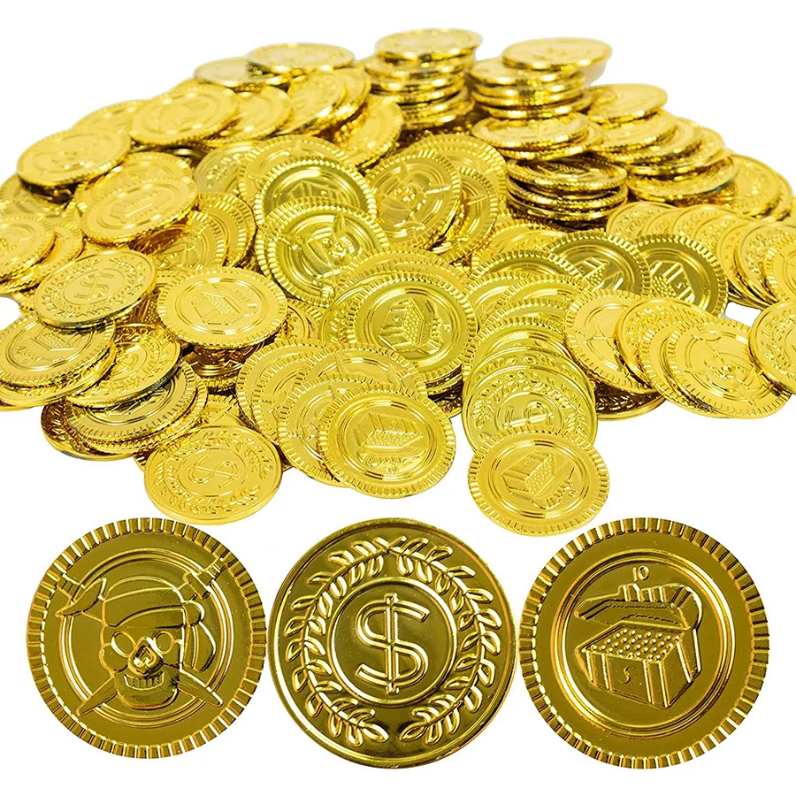 50PCS Plastic Pirate Coins Silver And Gold Bulk Halloween Treasure Chest Games Kids Party Goodie Gift Bag Stuffer Fillers