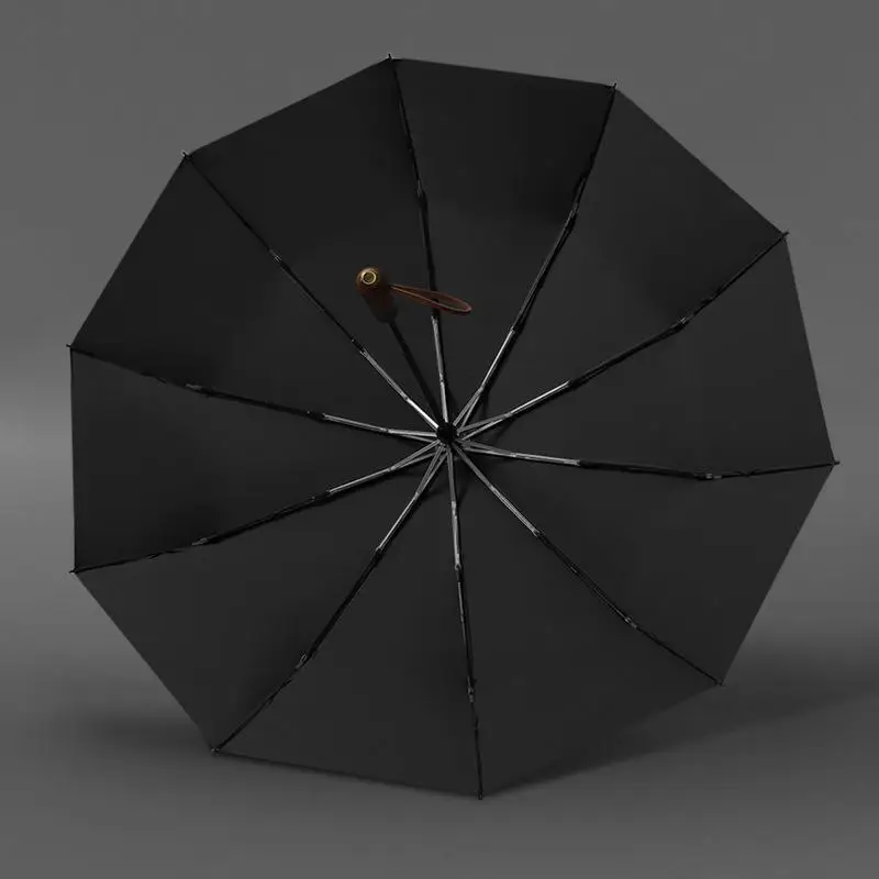 10 Ribs Fully Automatic Folding Umbrella Wooden Handle Large UV Protection Rain Sun Umbrella for Men Women