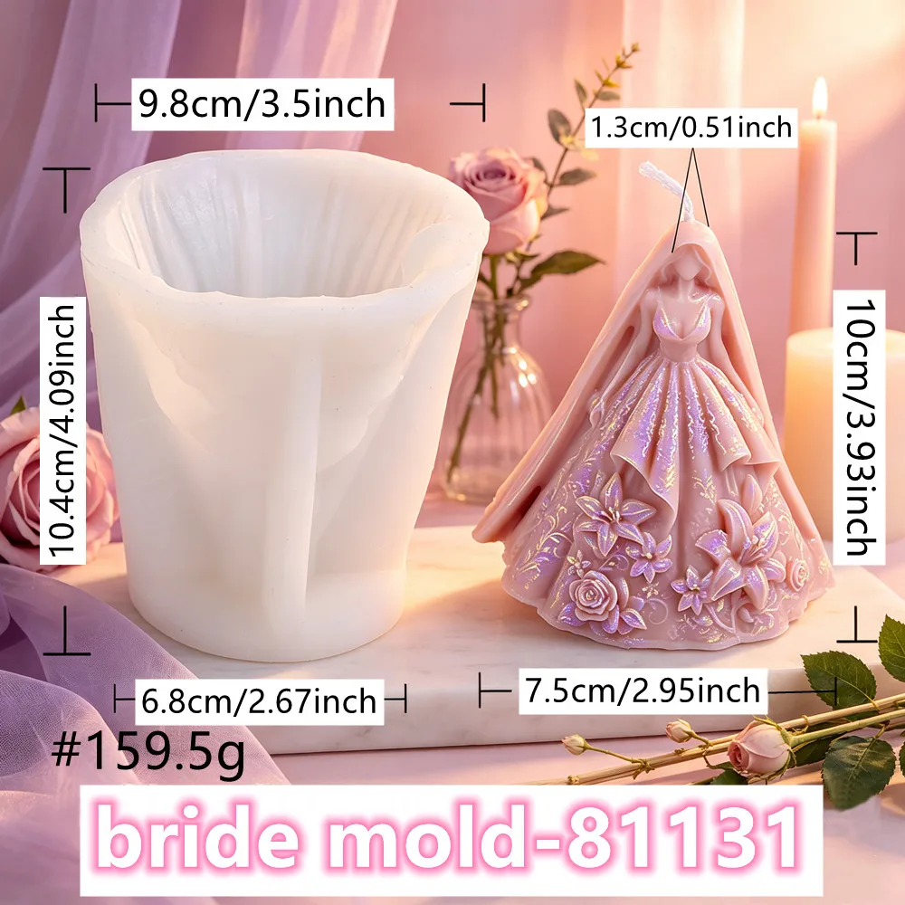 3D Bride Wedding Dress Silicone Candle Mold Princess Design Mold DIY Aroma Candle,Resin,Bridal Shower Wedding Romantic Gift