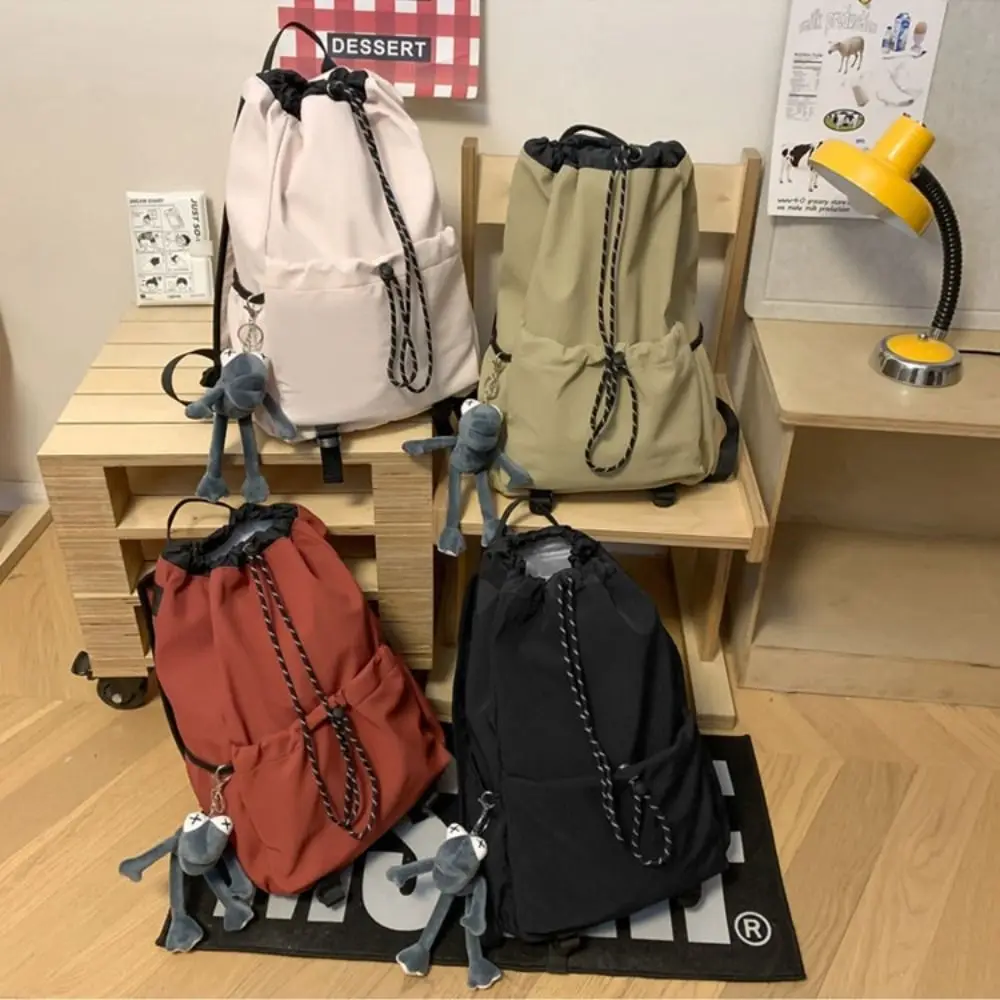Fashion Drawstring Hiking Backpack Large Capacity Leisure School Bag Cloth Multi Pocket Travel Backpack Mountaineering