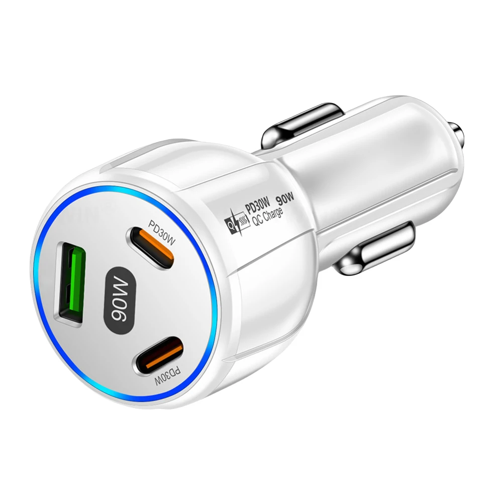 شحن السيارة محول الشحن السريع شاحن سيارة ذكي QC30W وPD30W متوافق مع حماية ماس كهربائى للهواتف المحمولة