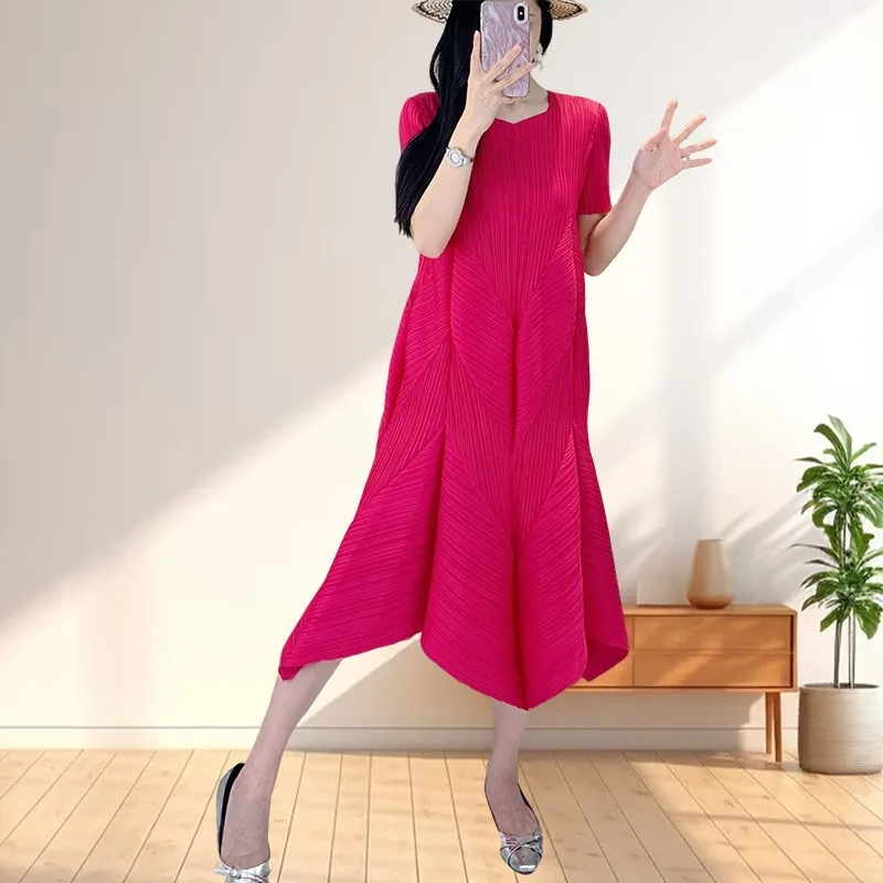 

Miyake Summer Dress Fashion Ageing Loose Casual Medium-length Bud Dress Women's New Simple Temperament French Romantic Wear