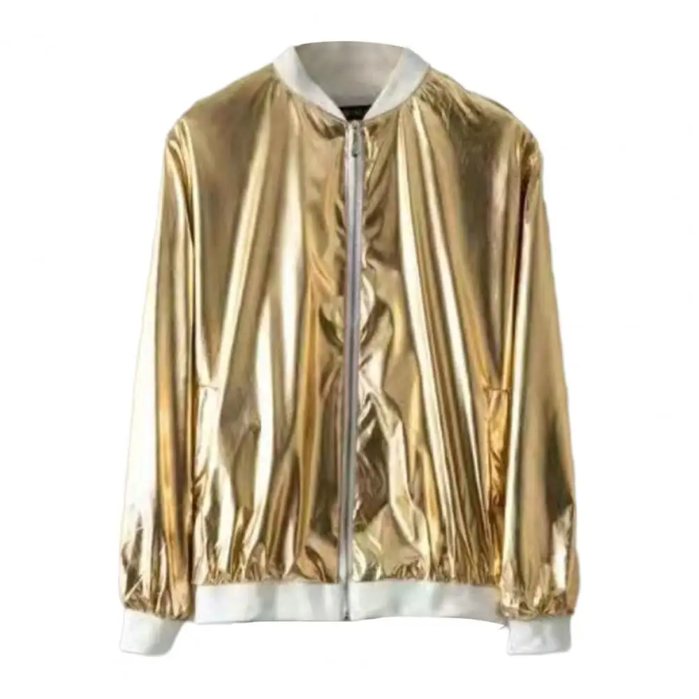 Hip-hop Inspired Men Jacket Stylish Men's Glossy Solid Color Cardigan Jacket for Hip Hop Street Dance Nightclub Stage