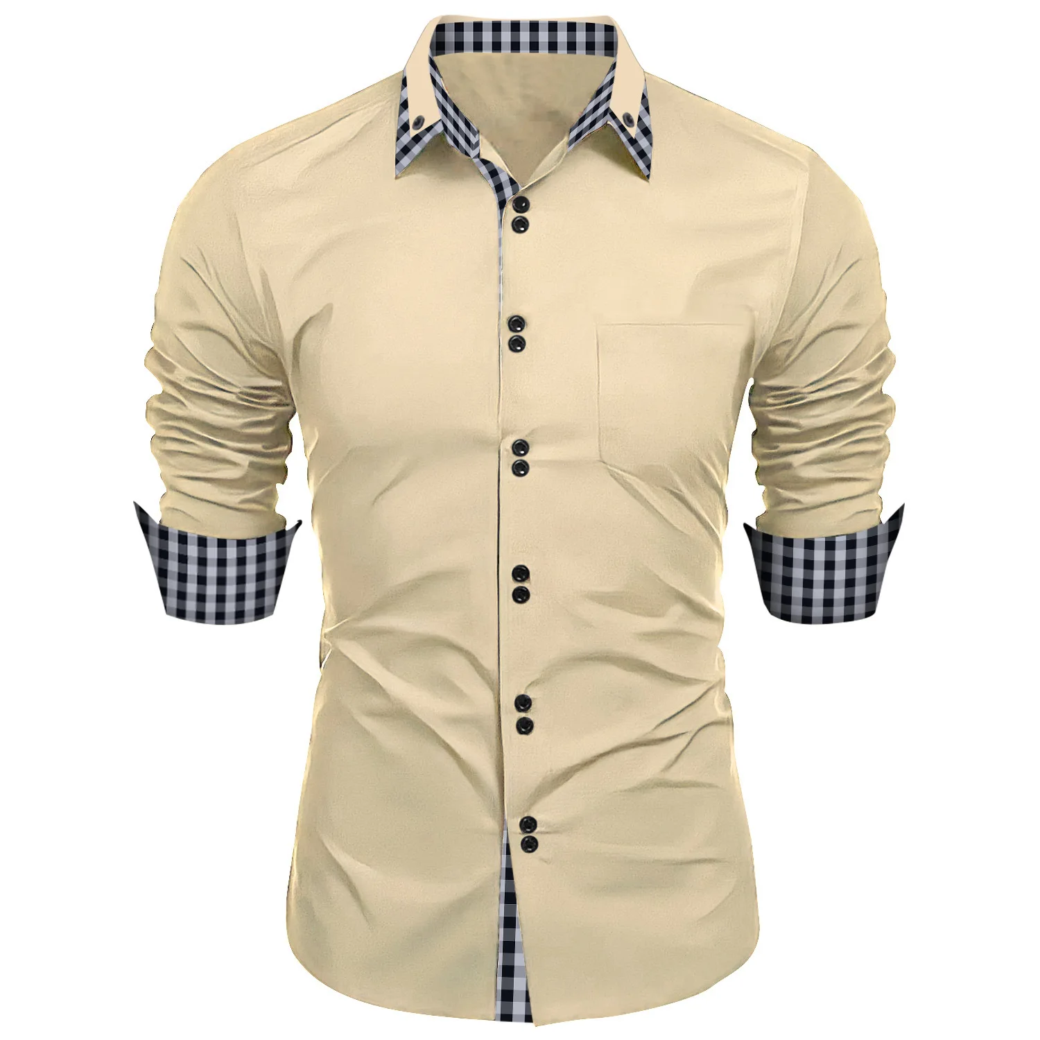 2026 Men's Polyester Cotton Solid Black Shirts Long Sleeve Blue Paisley Patchwork Social Casual Dress Shirt Elegant Men Clothing
