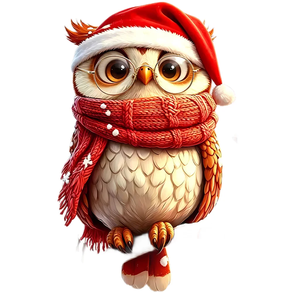 Static Cling Decorative Element with Cartoon Owl Wreath Bells and Snowflake Pattern for Seasonal Window and Mirror Display